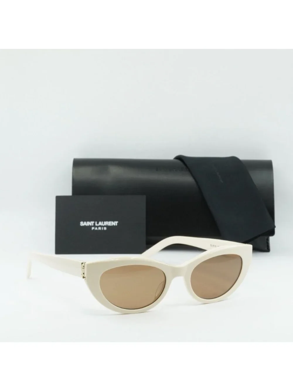 Saint Laurent SLM115 004 Sunglasses Ivory Cat Eye Frame, Brown Lenses